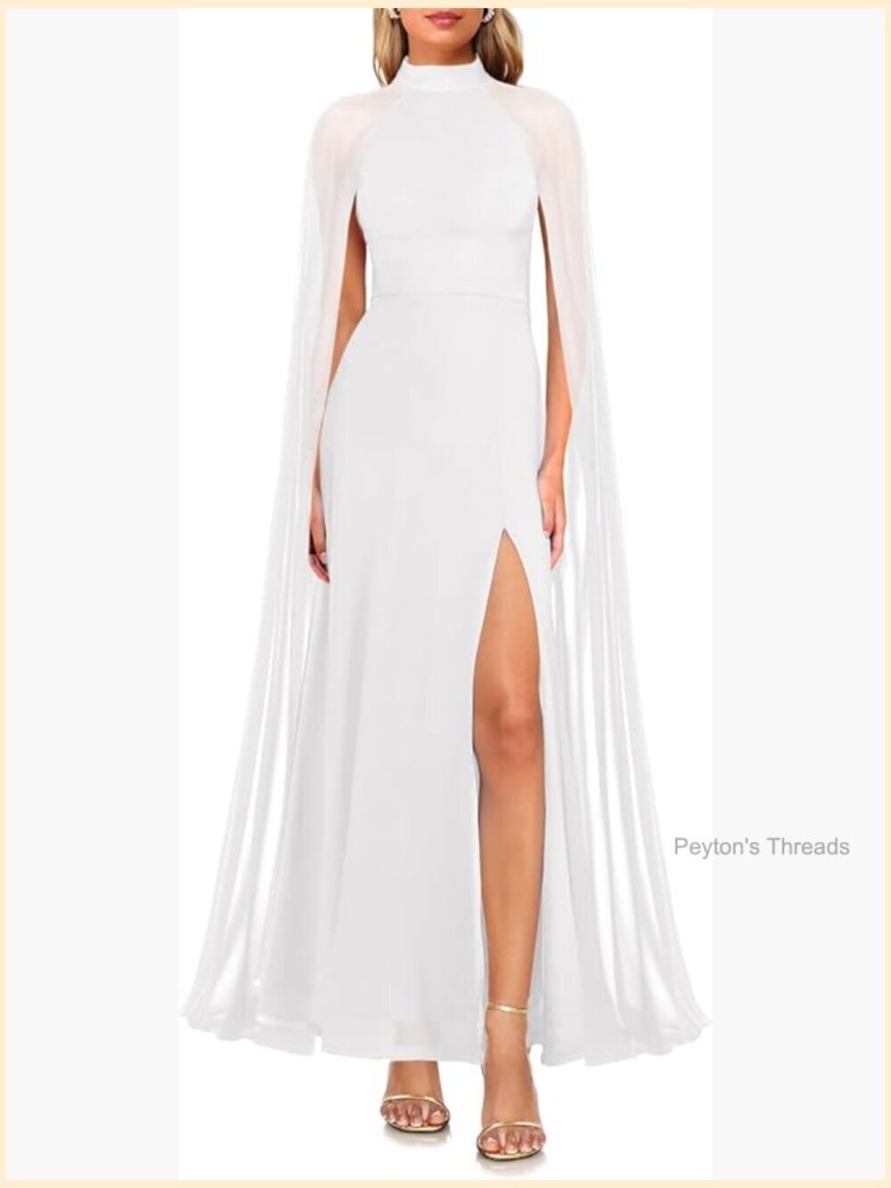 Halter Neck Cape Sleeve High Split Maxi Dress for Wedding Guest